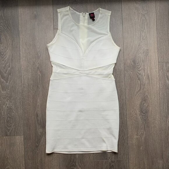 Bebe y2k Mini Dress Mesh Bandage Bodycon 2000s White Size Medium Vintage - Picture 7 of 16